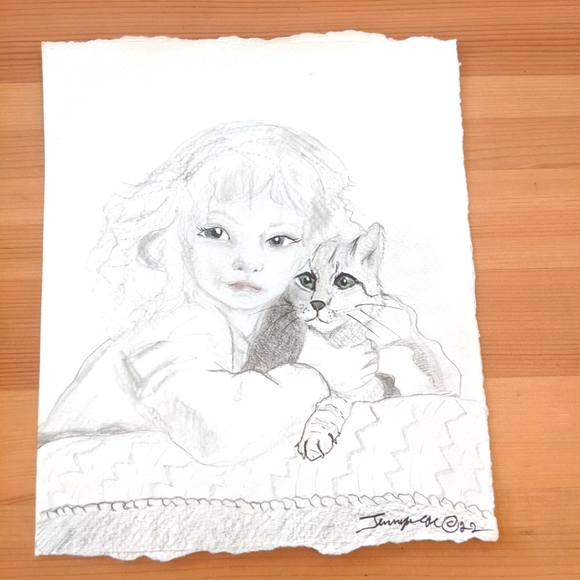 Anna and Mishu Original pencil and watercolor drawing - Picture 2 of 5